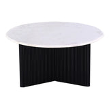 Luxurious Round Mable Topped Pedestal Coffee Table, Living Room Sofa Side Table, White/Black B011P216665