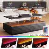 Modern Black Rectangular LED Lights Coffee Table with 2 drawers in 47.2" N735P250962B