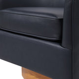 Maisy Midnight Blue Faux Leather Wood Base Barrel Swivel Chair B050P322574
