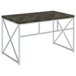 ZUN Rustic Grey Herringbone and Chrome Writing Desk B062P153674