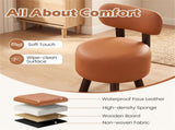 2-Piece Orange Small Footstools, Faux Leather Upholstery & Solid Rubber Wood Legs, 330LBS Load 65699457