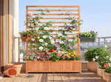 Fir Wood Raised Garden Bed with Trellis, 91.4435.56149.86 cm Orange Planter Box with Drainage 21740259