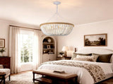 21.65" Farmhouse Chandelier, Matte White & Natural Wood Finish, 5xE26 Socket Max 60W, Bulbs Not W6558P574498