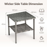 Square double layer glass tabletop gray gradient rattan side table 70224079