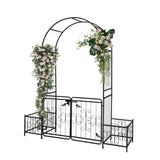 198.5*50*219cm Courtyard Arc Top With Door With Planting Frame Iron Art Iron Arch Black 02242955