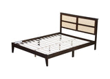 Queen Size Rubber Wooden, Solid Wooden Bed with Rattan Headboard, Enhanced by Support Feet,Espresso W504P252031