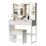 White particleboard with a melamine finish, 2 drawers, 4 shelves, a dressing table set with 10 05199813
