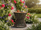 Outdoor Side Table, Dark Grey Rope and Acacia Wood, 25.80" Height, 16.14" Diameter, Elegant Long N770P354691D