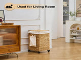 Laundry Hamper with Lid and Wheels, Woven Natural Water Hyacinth Rolling Laundry Hamper 86545977