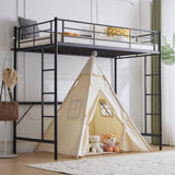 ZUN Twin Size Metal Loft Bed with Safety Guardrails & 2 Built-in Ladders, Loft Bunk Bed Frame for Teens 06576360