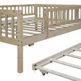 Full Size Wood Daybed with Trundle and Fence Guardrails, Natural WF301863AAN