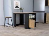 Black and Natural Oak 1-Door Kitchen Island with Open Storage B062P227648