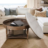 ZUN Large Round WaterProof Ottoman Coffee Table 2 Tier Oversized Button Tufted Ottoman with Wooden Shelf W1445P235095