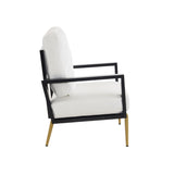 Modern Low Back White Upholstered Accent Armchair with Gold Metal Legs & Rubberwood Frame, Chic Wide 93214634