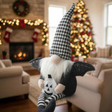 2PCS Set Christmas Gnome Decorations 4.3x3.5x23.5" Fabric Sitting Gnomes with Wings & Black-White 75135801