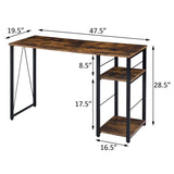 ZUN Weathered Oak and Black 2-Shelf Rectangular Writing Desk B062P184541