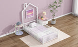 Twin Size Metal House Platform Bed with Guardrail and Chimney, White N709P203151K