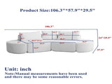 106.3-inch V-shaped modular sofa set in chenille fabric, featuring three throw pillows and two W3505P383964