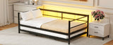 Twin Size Metal Daybed with LED and Adjustable Trundle, Pop Up Trundle, Black N750P244915B
