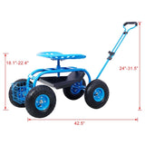 Rolling Garden Scooter Garden Cart Seat with Wheels and Tool Tray, 360 Swivel Seat,Blue W46542629