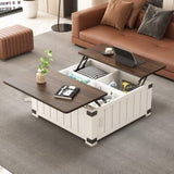 ZUN Farmhouse Lift Top Coffee Table with Storage, Wood Square Center Table with Charging Station&USB 10938186