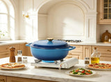 Cast iron 7.5QT cooking pot set - Gradient blue color - Includes two silicone gloves - Enamel pot 63775459