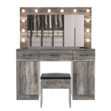 Vanity Desk Set with Large Lighted Mirror Powre Outlet, Glass Top Makeup Vanity with 3 Drawers 40159360