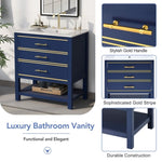 ZUN [Viedo]Modern 30inch Navy Blue/White Bathroom Vanity Cabinet Combo with Open
Storge, Two Drawers WF320373AAC