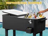 80 Quart Rolling Ice Chest, Portable Bar Drink Cooler with Catch Basin, Bottom 27940866