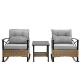 ZUN 3pcs rocking rattan set wholesale leisure chair outdoor rattan rocking chair set grey W640134152