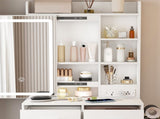 Small Makeup Vanity Desk with Mirror & Adjustable LED Lights,Built-in Power Outlet & Hidden Storage, W2699P296515