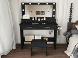 Makeup Vanity Desk with 9 Hollywood Bulbs,with a large mirror, featuring 4 drawers and 1 open W509P556493