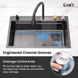 Kitchen Sink 30" x 22" Multifunctional Overmount Flying Rain Waterfall S304 Stainless Steel Handmade T3177P286040