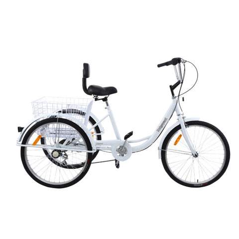 ZUN Adult Tricycle 24 inch Bike Cruiser Trike with Shopping Basket White 43400148