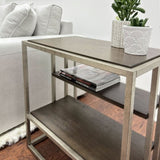 Padena Metal Frame Wood Living Room Chairside Table with Shelf T2574P164635