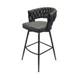 ZUN 28" Technical Leather Woven Bar Stool Set of 2,Black legs Barstools No Adjustable Kitchen Island 40400662