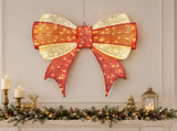 Red & Gold Cloth Christmas Bow 3ft, 200 LED Warm White Lighted Decoration, Classic Holiday Dcor, 17087105