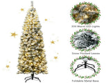 7.5ft Snow Flocked Pencil Christmas Tree - 641 Branch Tips, 350 Warm LED Lights, PVCMetal 44605687