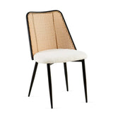 Off White Rattan Dining Chairs Set of 2,Boucle Chairs with Natural Cane Back, Upholstered Dining W1164P218677