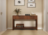 Mid-Century Modern Fluted Console Table with 2 Drawers & Open Shelf, Walnut Finish Narrow Entryway W2557P430472