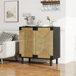 ZUN 2 Door Buffet Sideboard with Adjustable Shelves ,Storage Cabinet with Natural Seaweed Decor Doors W688P196193