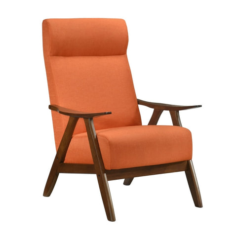 ZUN Modern Accent Chair 1pc Orange Fabric Upholstered High-Back Chair Cushion Seat and Back Walnut B011P182667