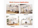 2-Tier Glass Console Table, Modern Rectangular Side Table with Tempered Glass Surface and Iron 85052734
