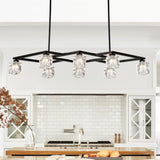 Matte Black Crystal Chandelier for Dining Room, 8-Light Kitchen Chandelier Light Fixture Modern W1592P231609