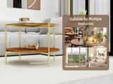 Luxurious Round Coffee Table with-Tinted Tempered Glass Top Walnut Wood Storage Shelf, Sturdy W1935P457159