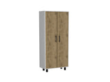 Multistorage Cabinet 71"H, Five Internal Shelves, Two Doors, White/Macadamia B097133047