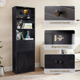 ZUN FCH 3-Layer 1 Drawer 2 Doors Double Z Shape Melamine Board 60*23.5*180cm Display Cabinet Black 55368679