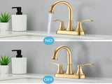4 inches Centerset Bathroom Faucet 360&deg Swivel Spout, with Pop Up Drain - Brushed Gold W122470331