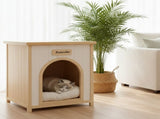 Modern Indoor Wooden Dog House with Removable Cushion Solid Cedar Pet House for Small Dogs & Cats, W3799P382209