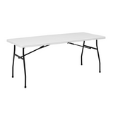White 6 Foot Fold-in-Half Plastic Table, Indoor Outdoor, Scratch Resistant, Stain & UV Damage, 77784529